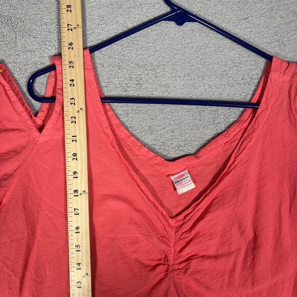 Maria De Guadalajara Top XL Coral Red Gauze Cold Shoulder Handkerchief Lagenlook - Picture 8 of 14